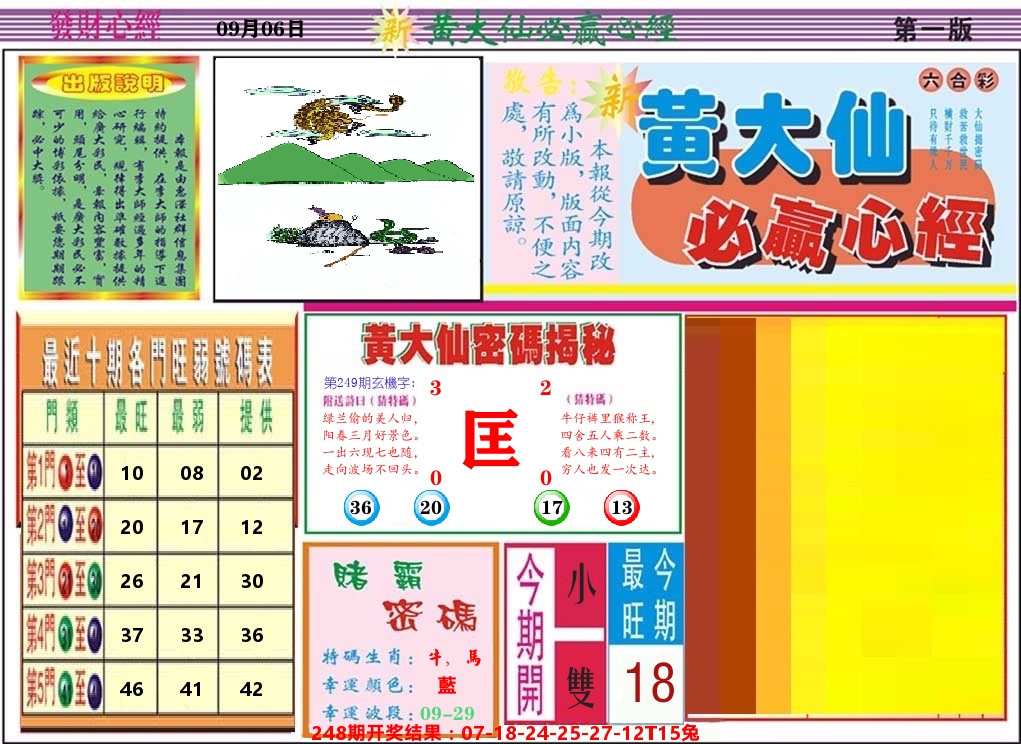黄大仙必赢心经 第249期