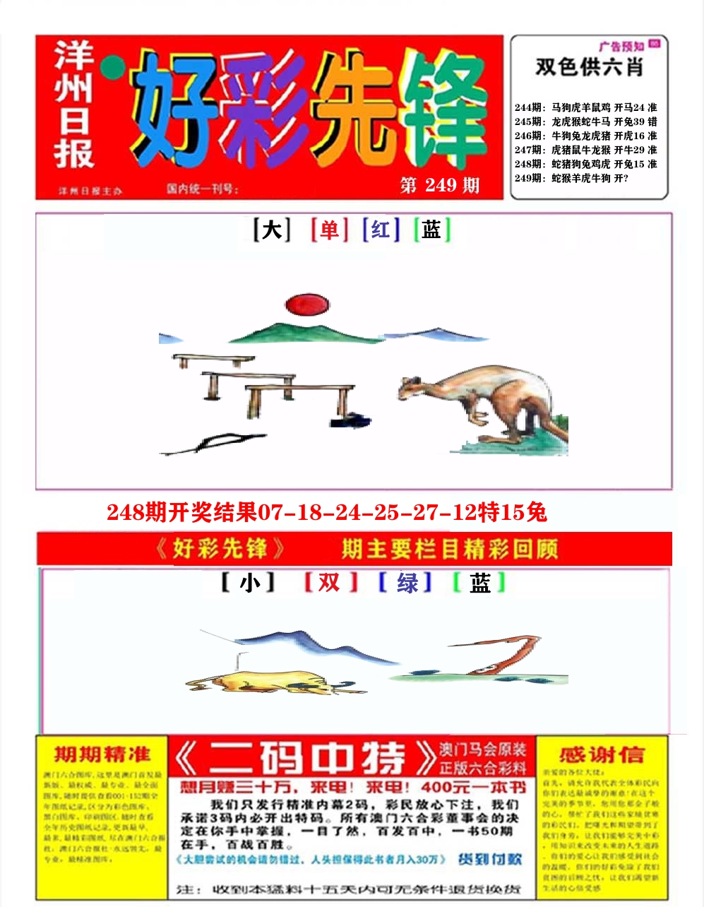 好彩先锋A 第249期