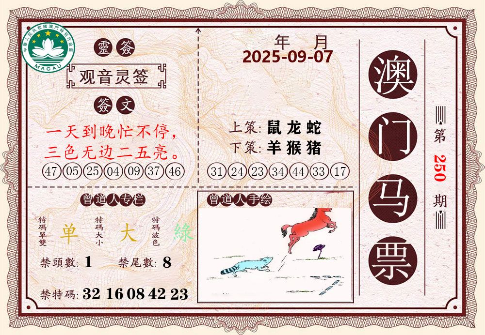 澳门马票 第250期