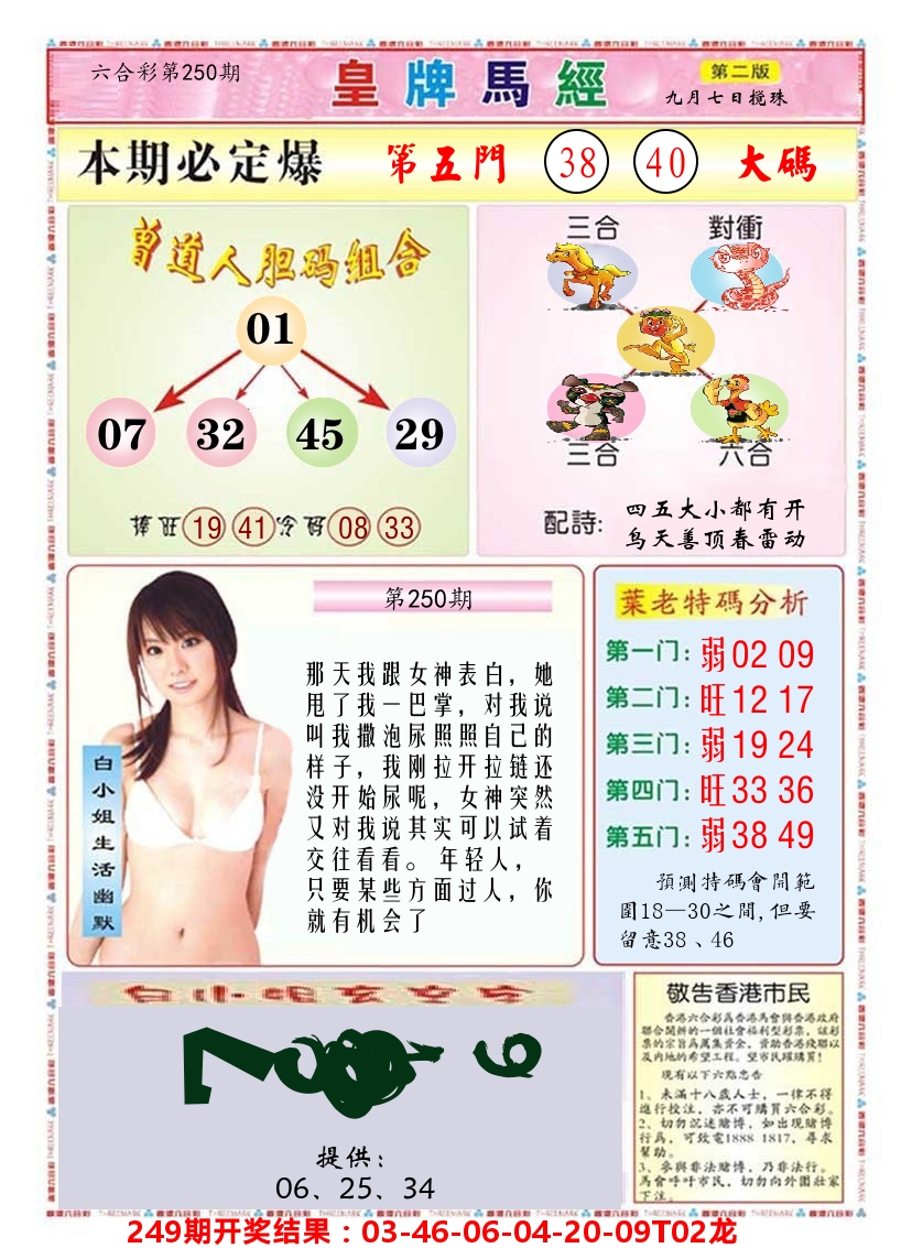 澳门皇牌马经B 第250期