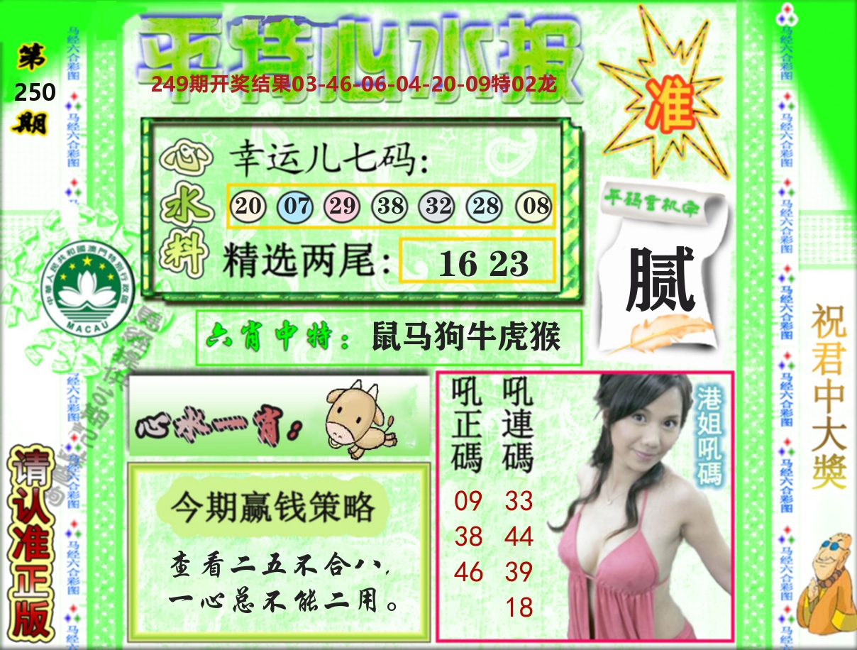 平特心水报 第250期