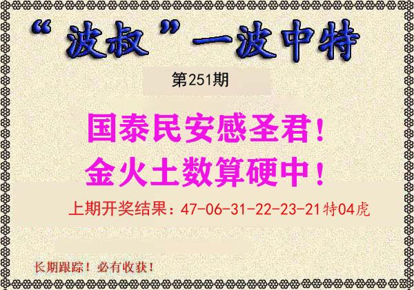 波叔中特 第251期