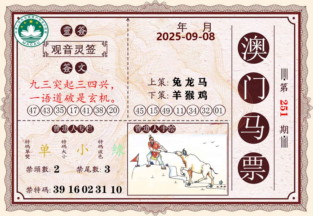 澳门马票 第251期