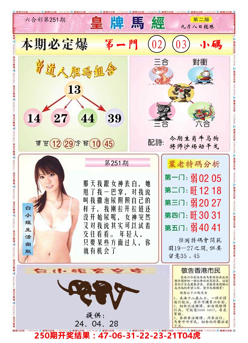 澳门皇牌马经B 第251期