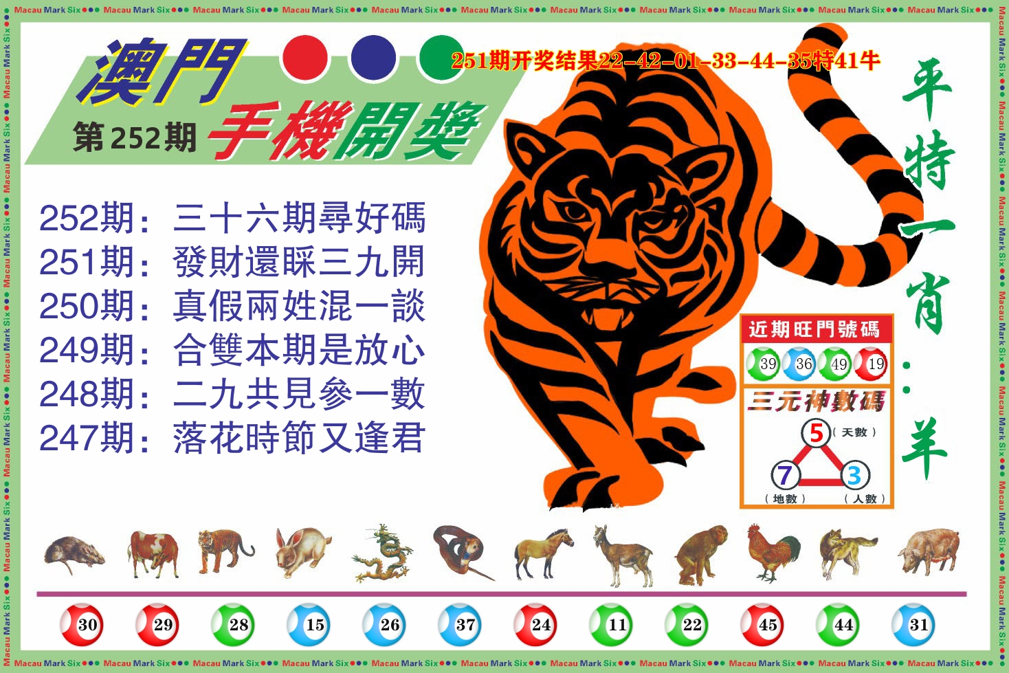 澳门开奖报 第252期