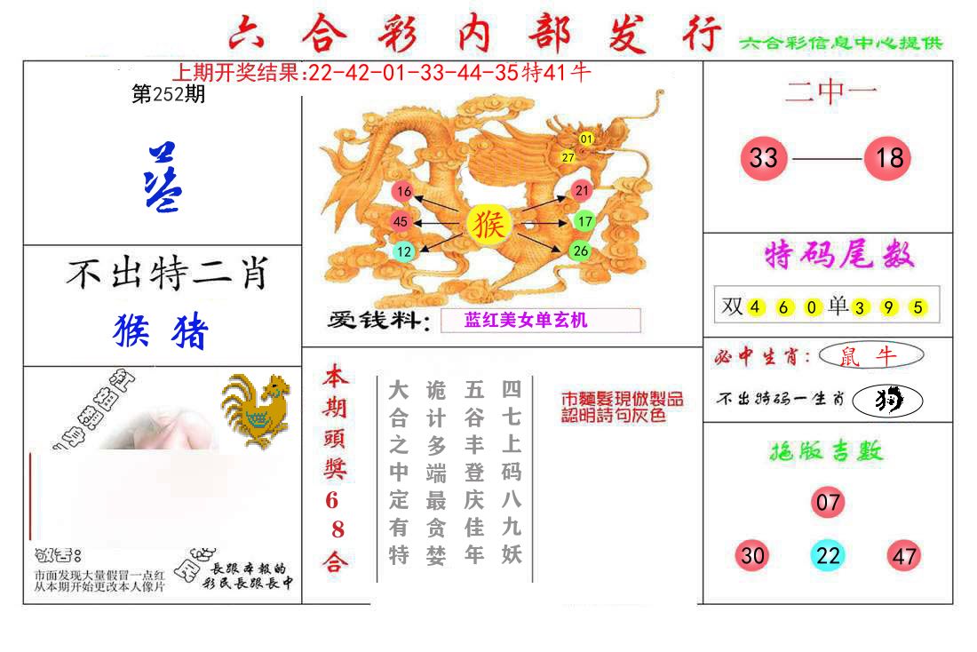 六合彩内部发行 第252期