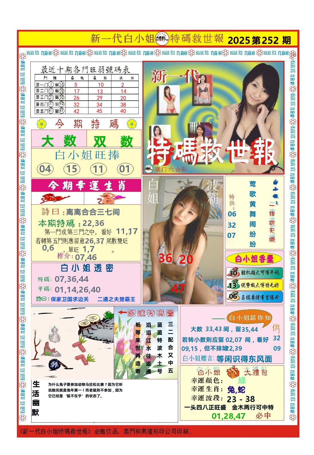 澳门特码救世报 第252期