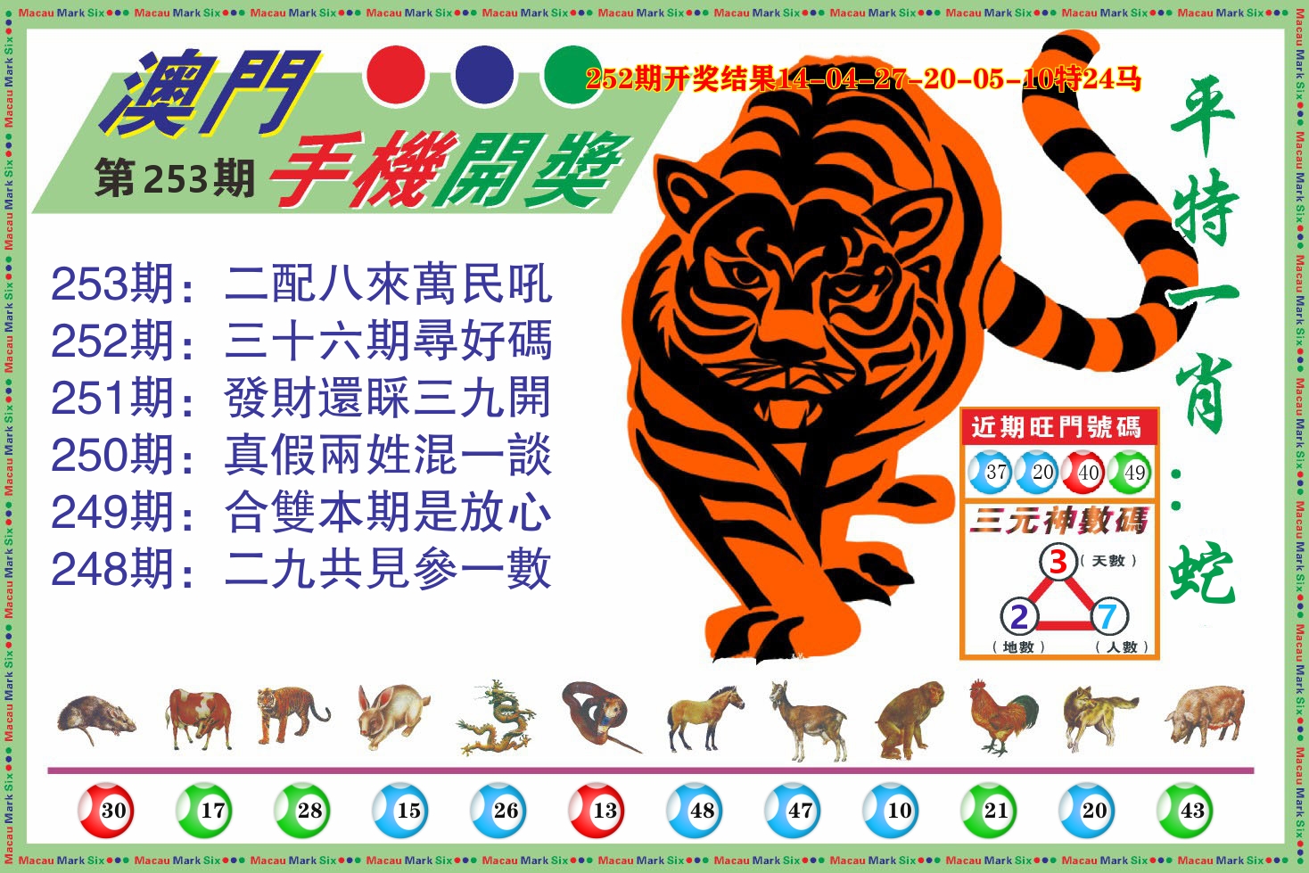 澳门开奖报 第253期