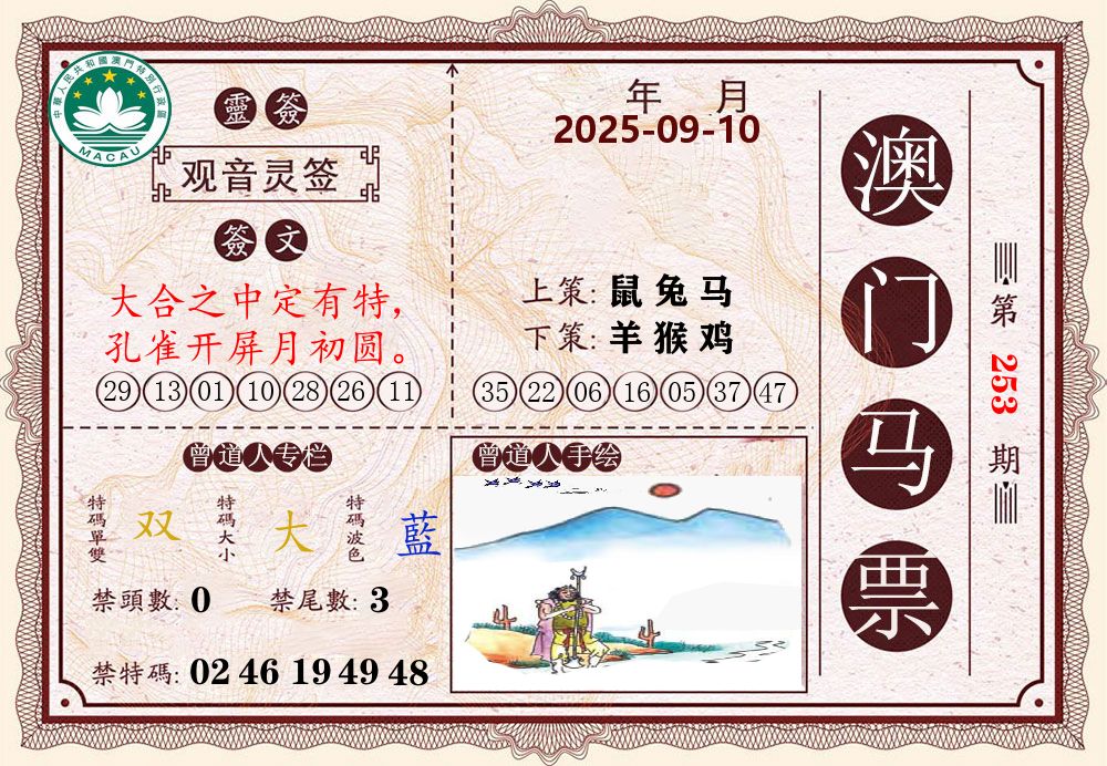澳门马票 第253期