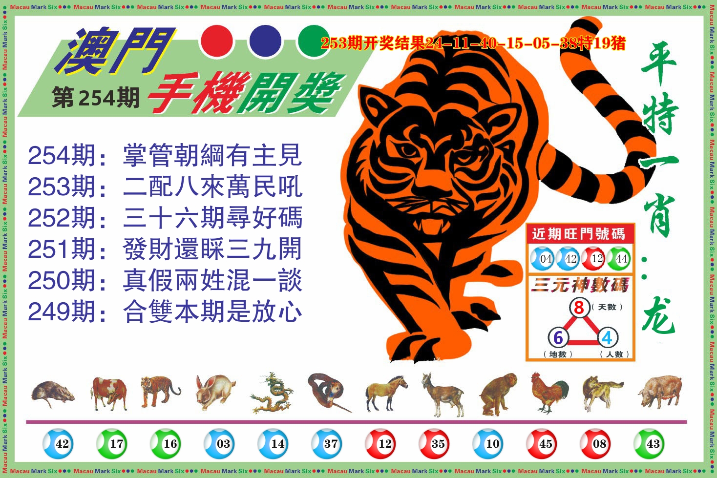 澳门开奖报 第254期