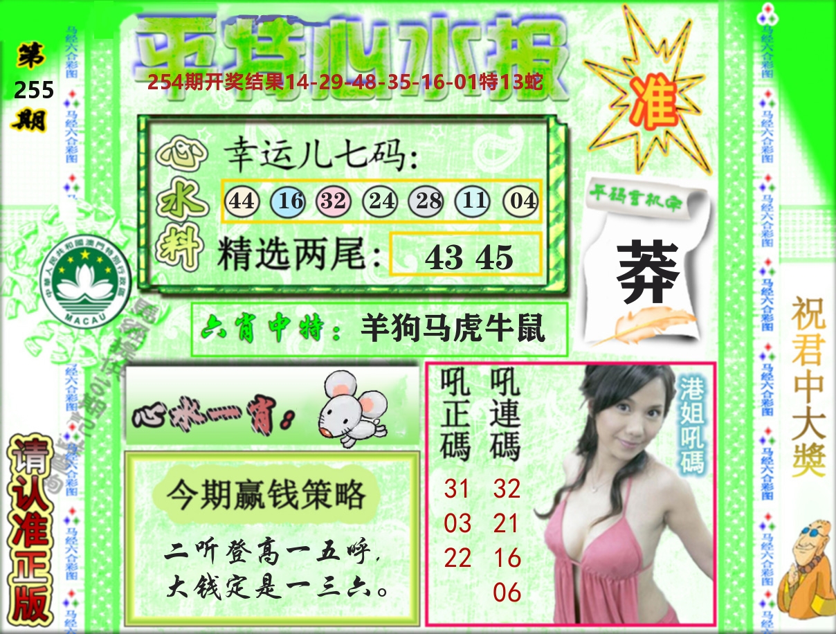 平特心水报 第255期