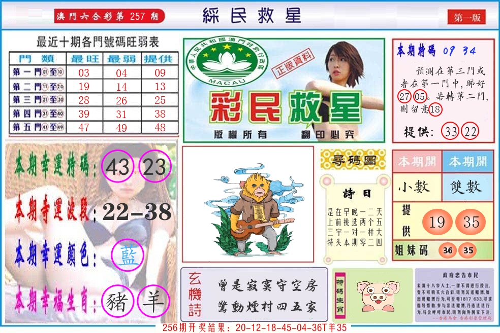 澳门彩民救星 第257期