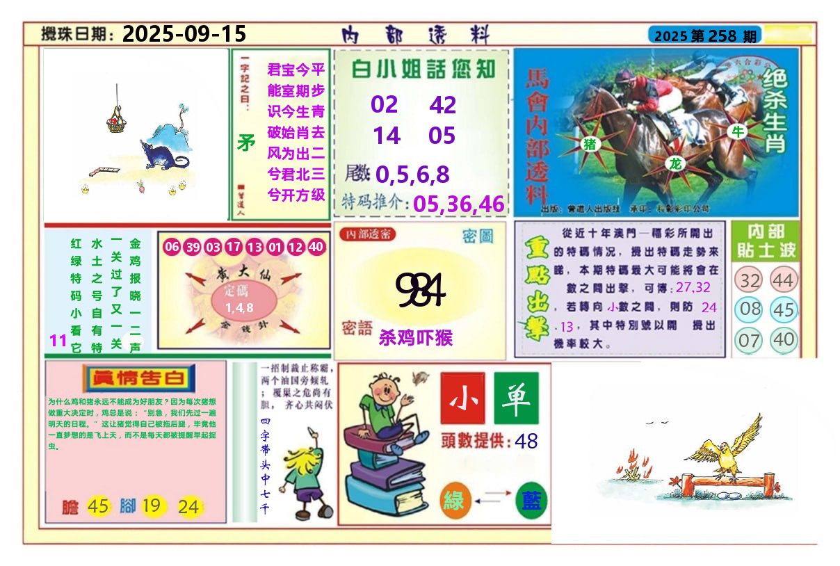 澳门内部透料A 第258期