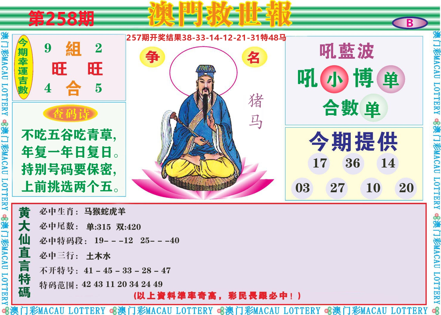 七星彩图B 第258期