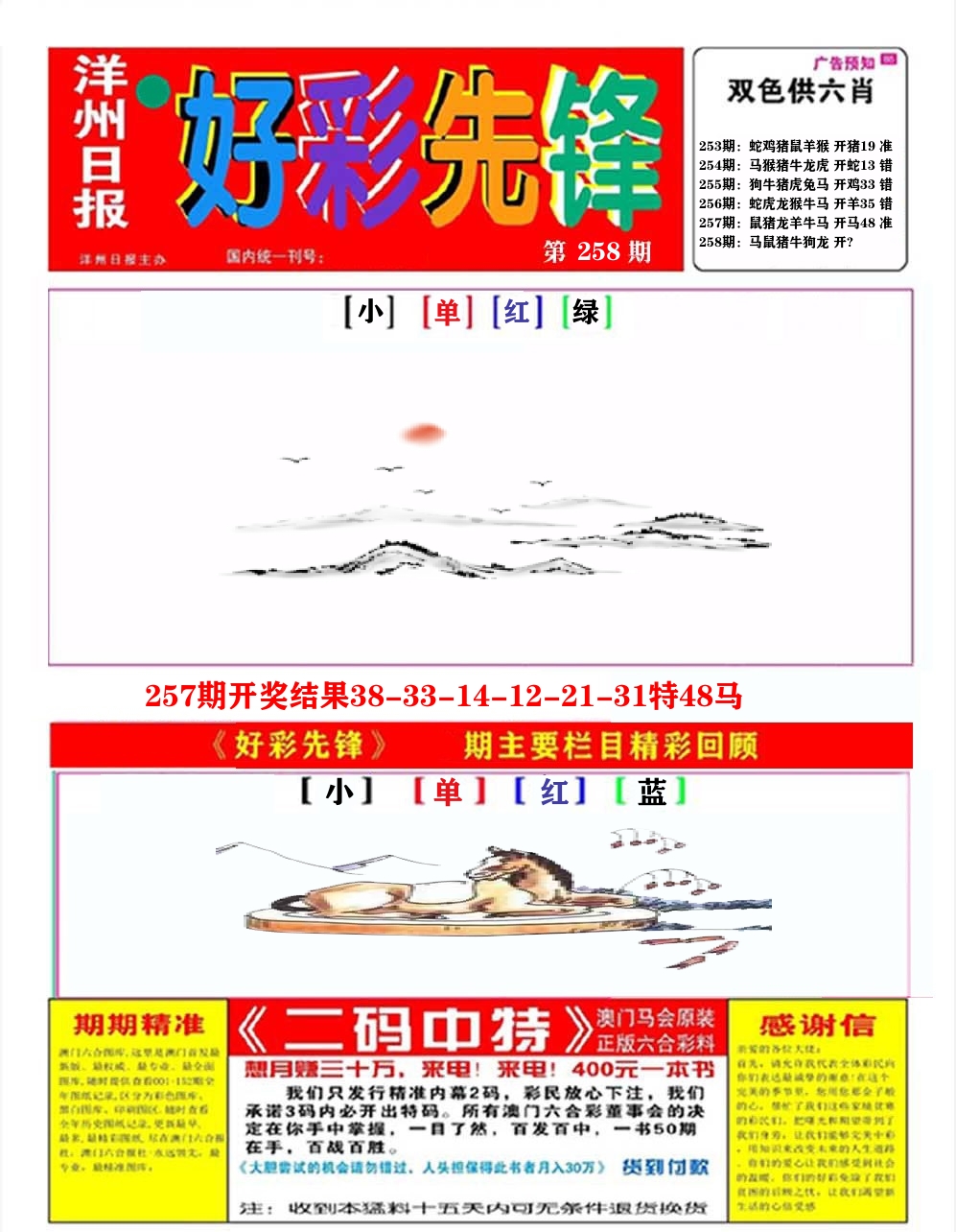 好彩先锋A 第258期