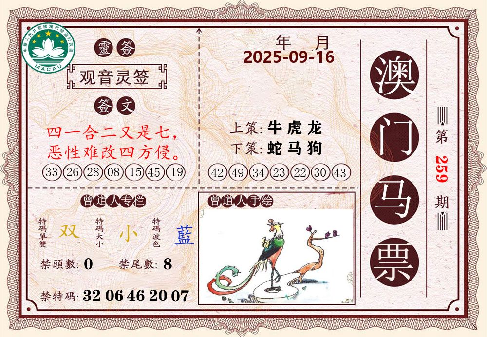 澳门马票 第259期