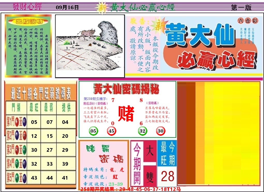 黄大仙必赢心经 第259期
