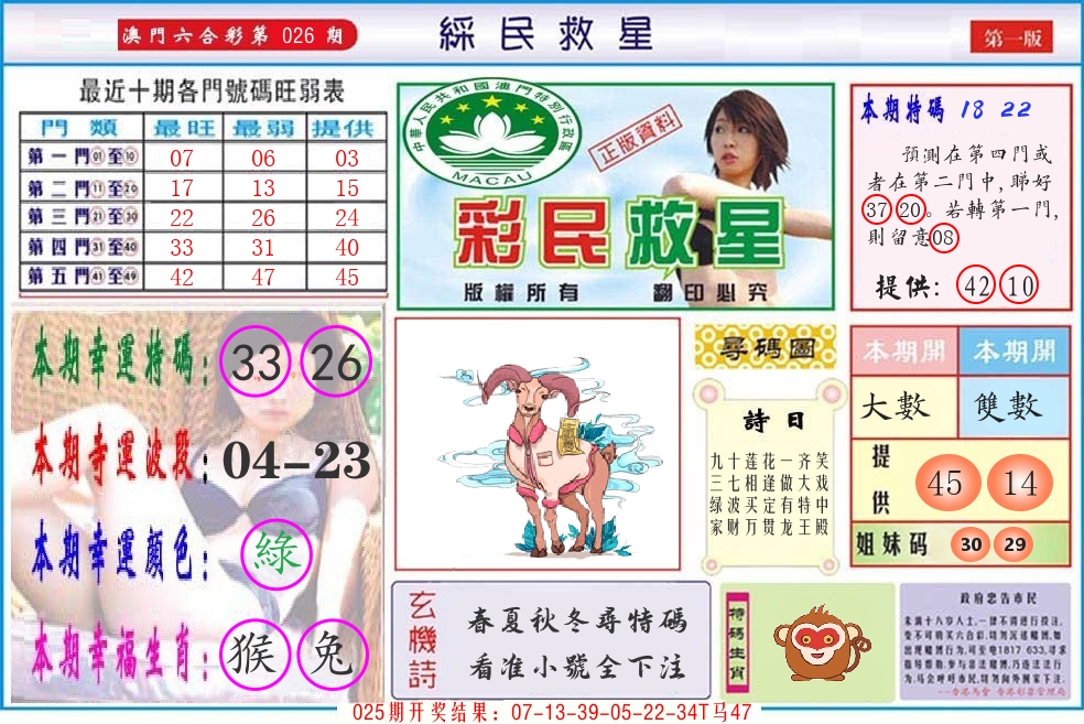 澳门彩民救星 第26期