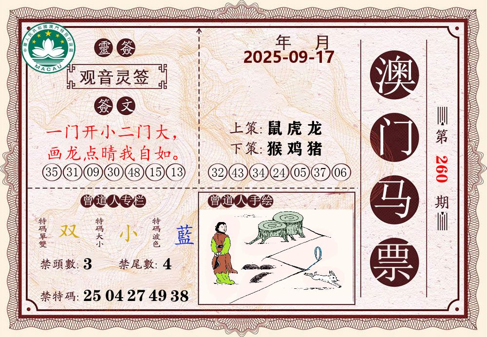 澳门马票 第260期