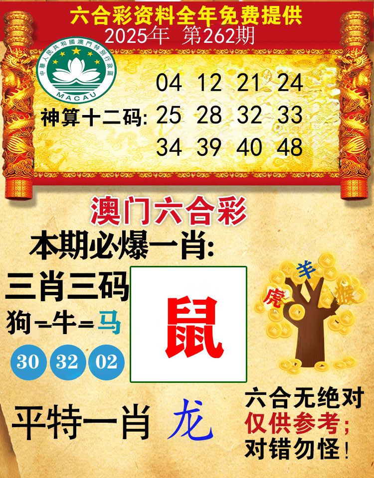 澳门必爆 第262期