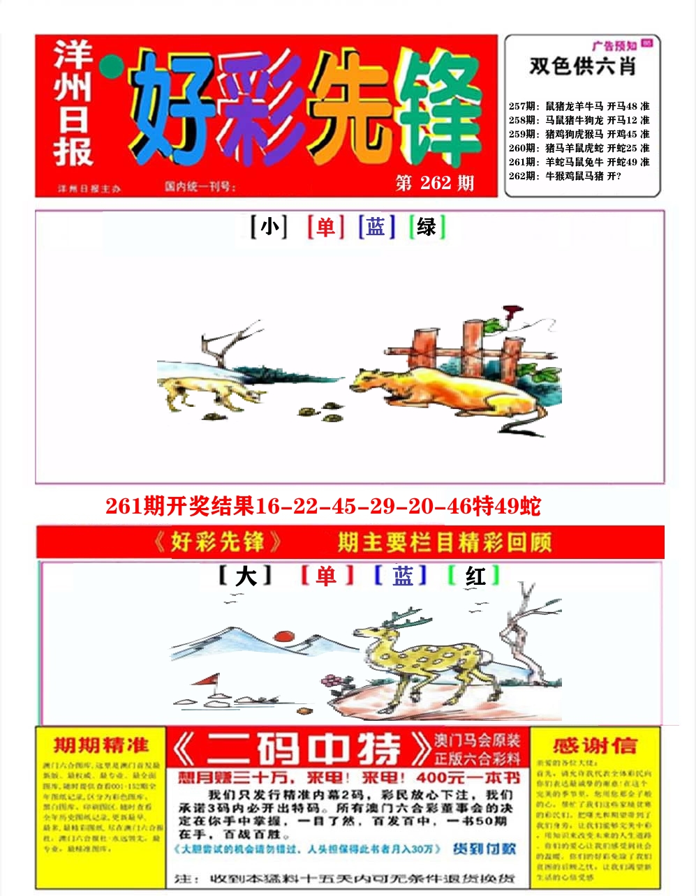 好彩先锋A 第262期