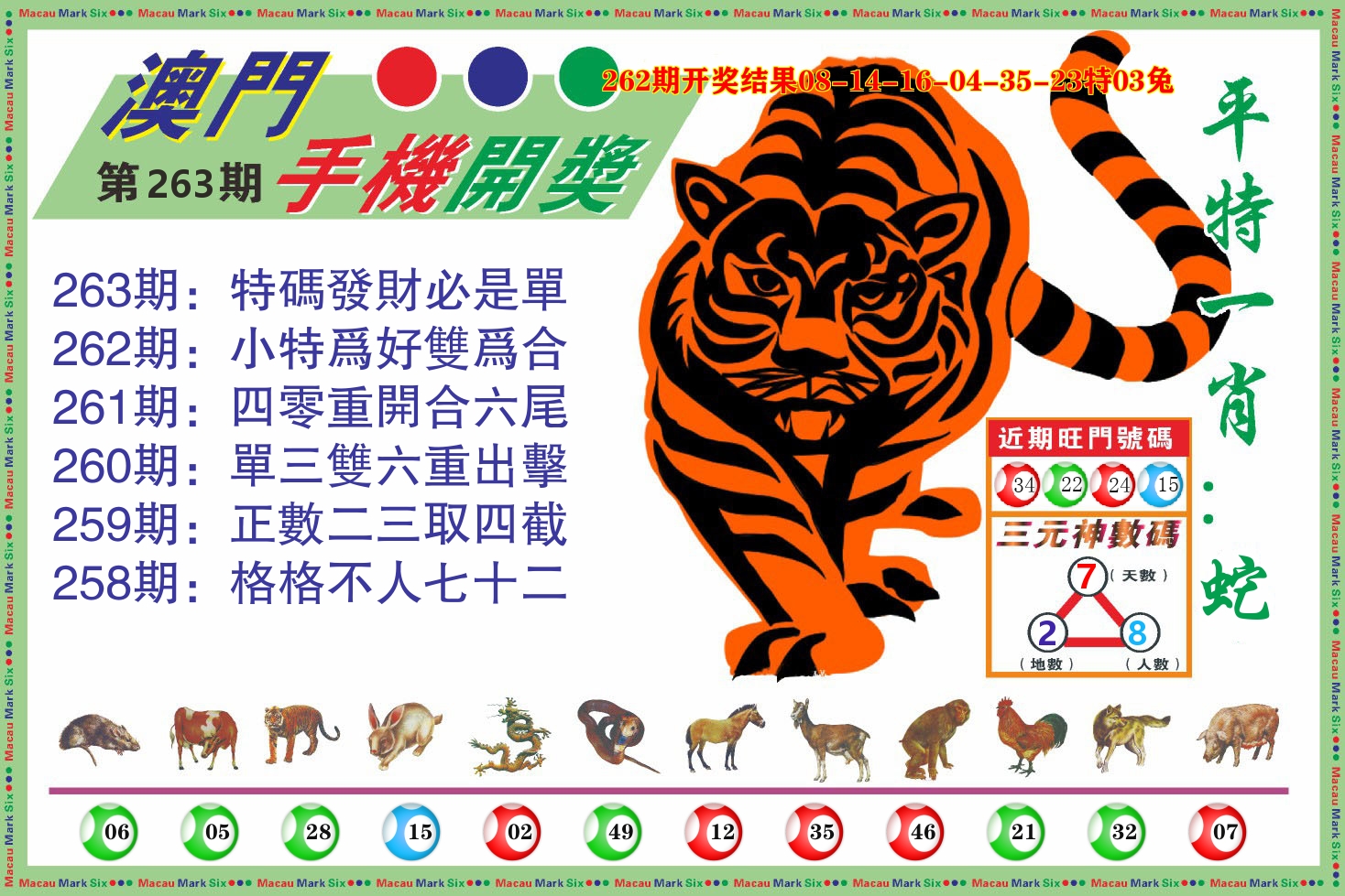 澳门开奖报 第263期