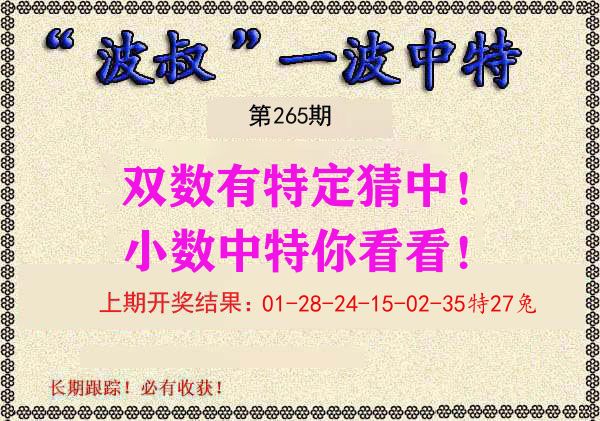 波叔中特 第265期