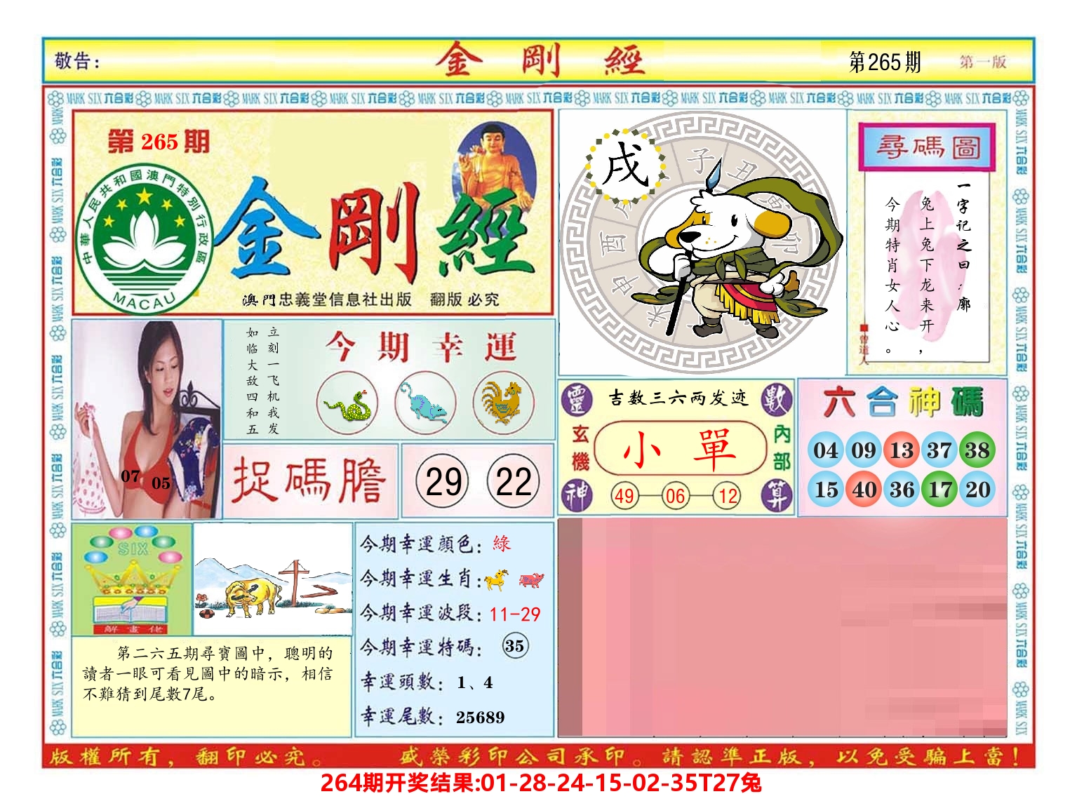 澳门金刚经 第265期