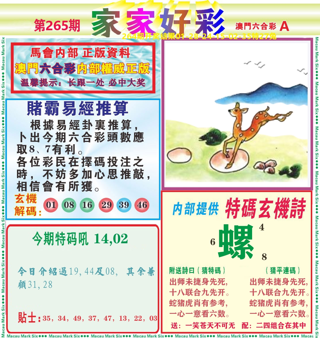 家家好彩A 第265期