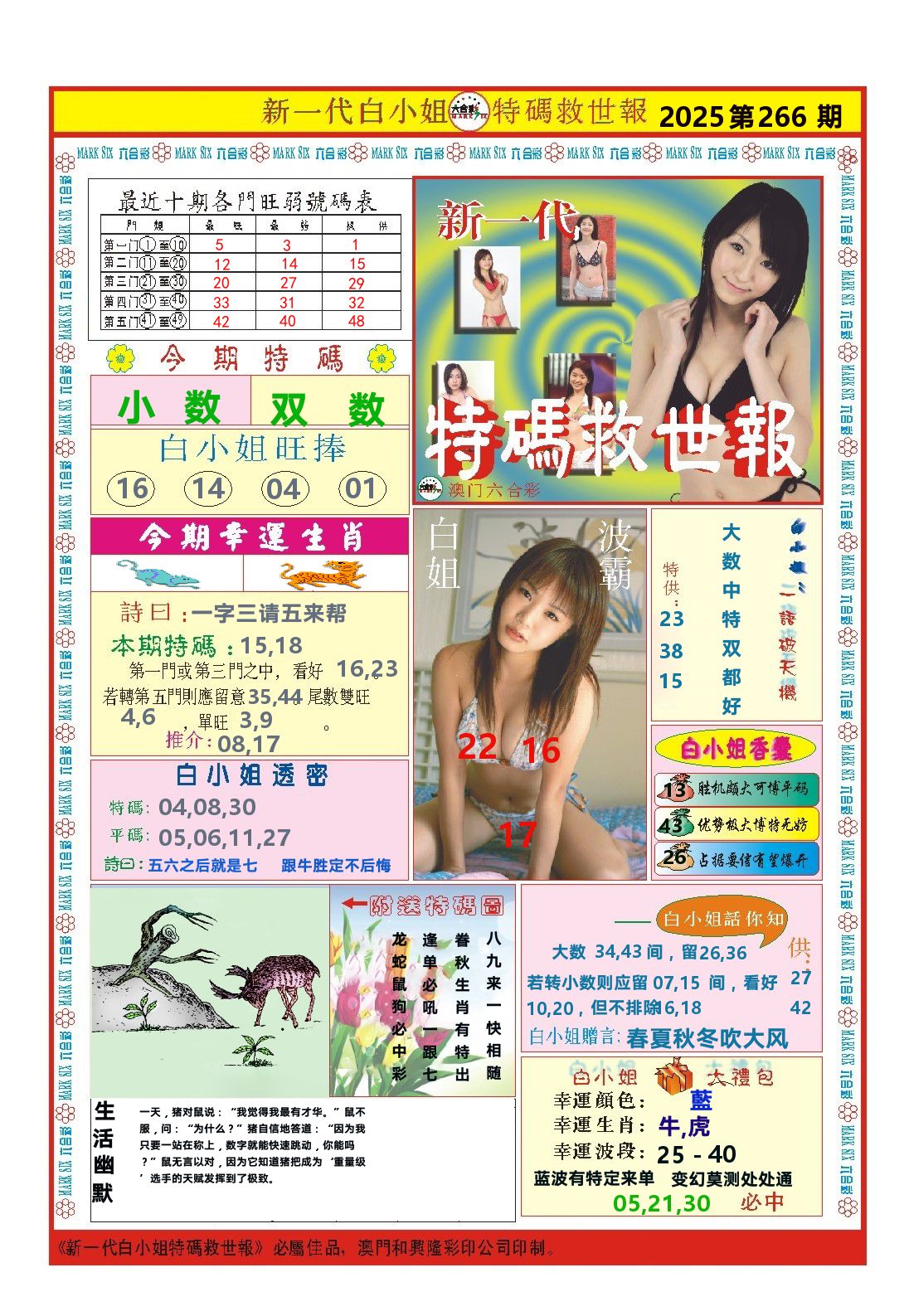 澳门特码救世报 第266期