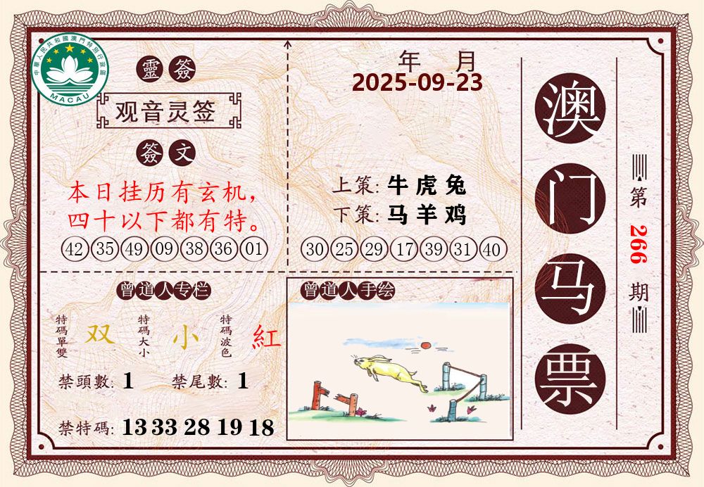 澳门马票 第266期