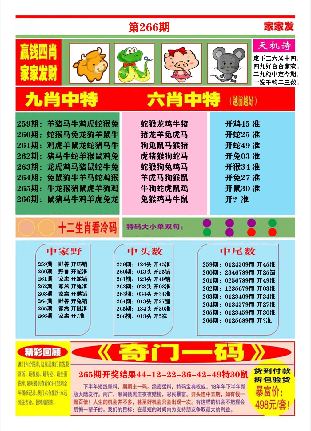 澳门家家发B 第266期
