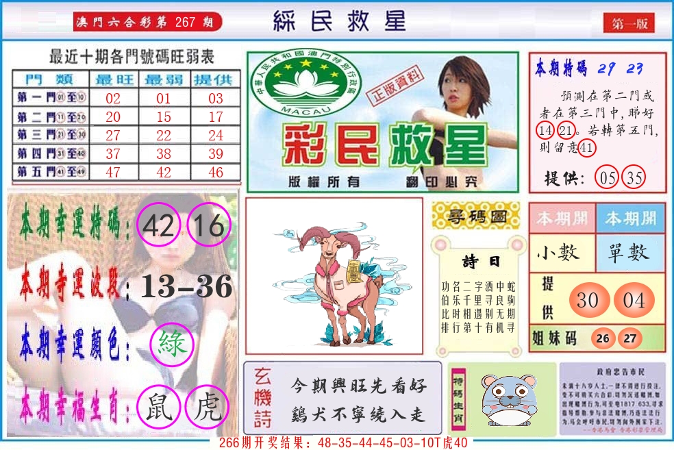 澳门彩民救星 第267期