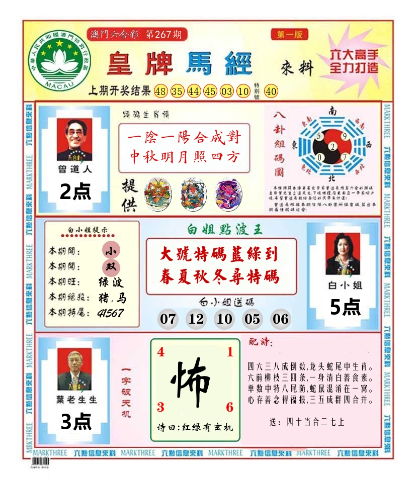 澳门皇牌马经 第267期