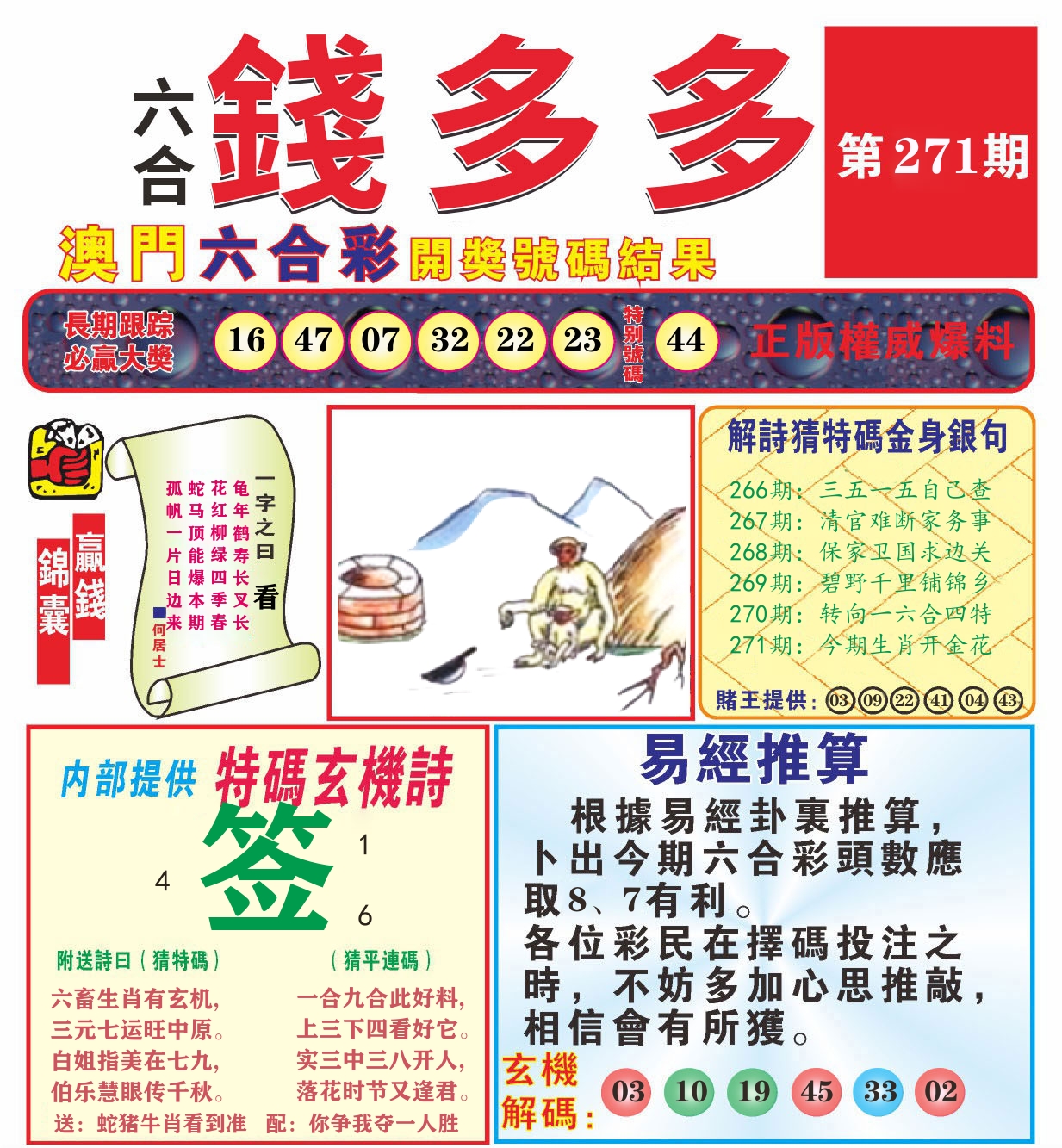 澳门钱多多B 第271期