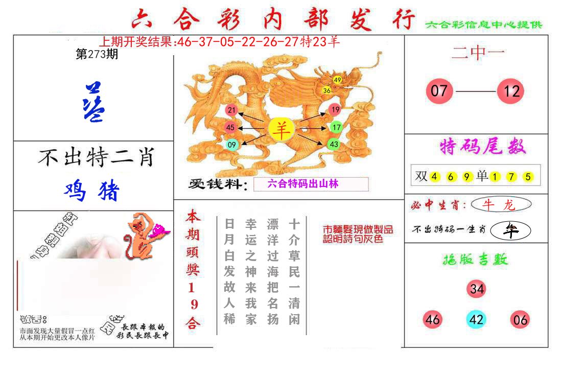 六合彩内部发行 第273期