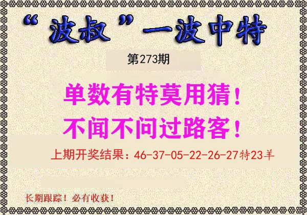 波叔中特 第273期