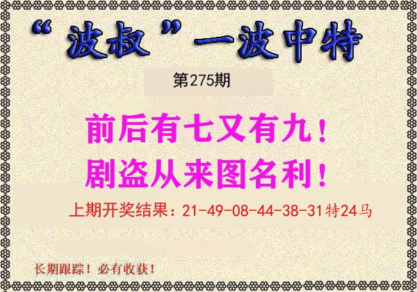 波叔中特 第275期