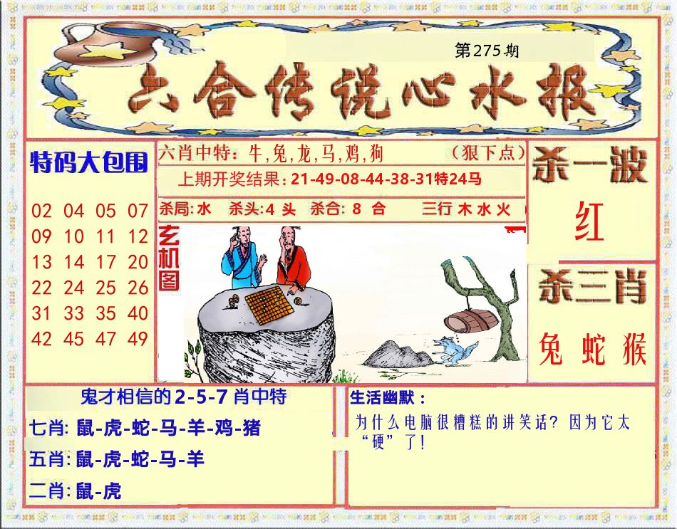 六合传说心水报 第275期