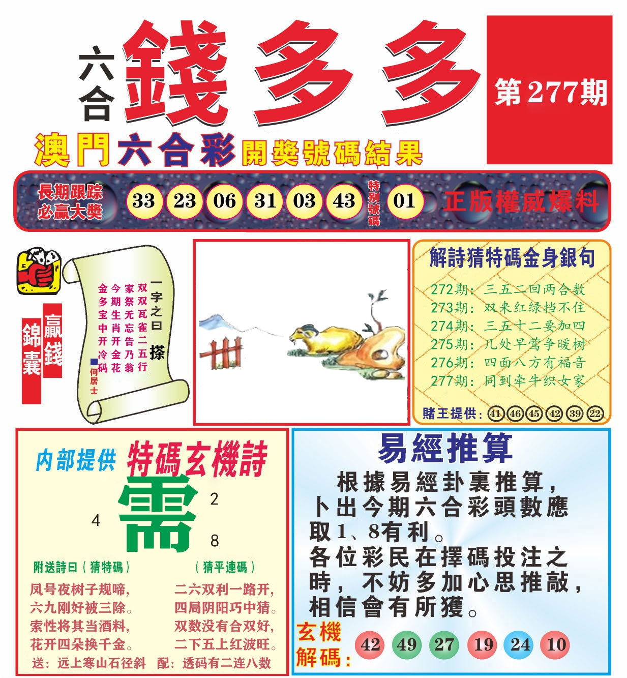 澳门钱多多B 第277期