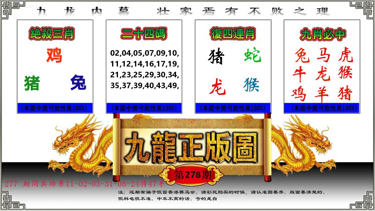 九龙正版图 第278期