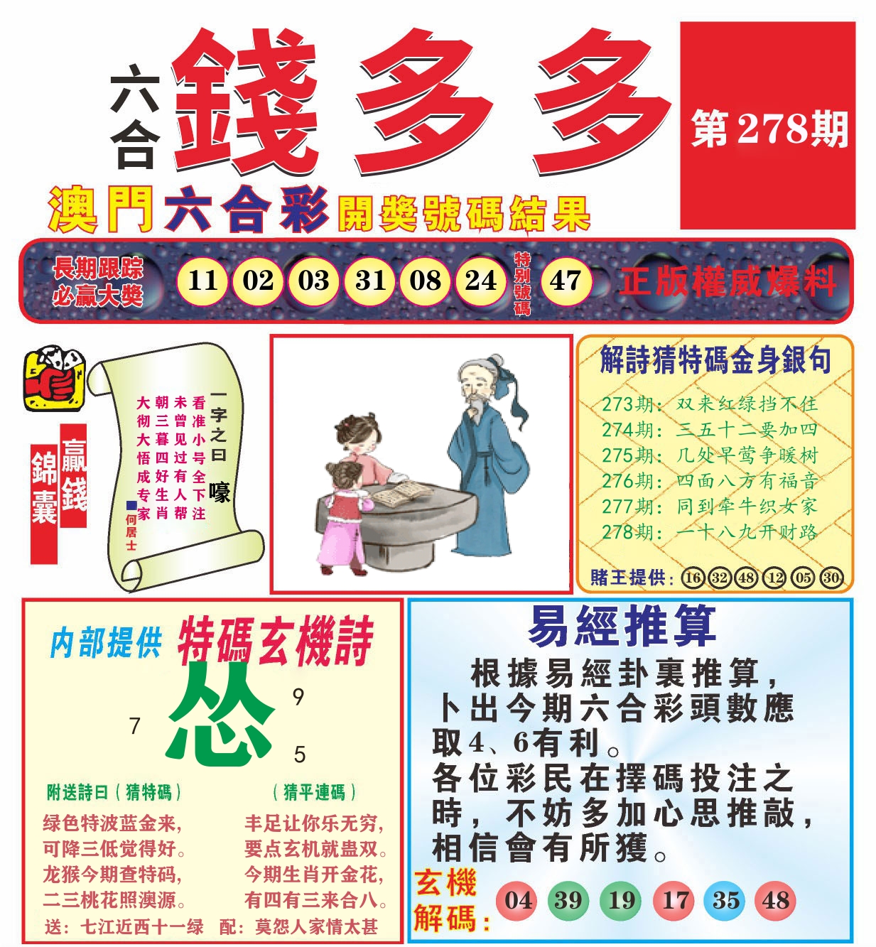 澳门钱多多B 第278期