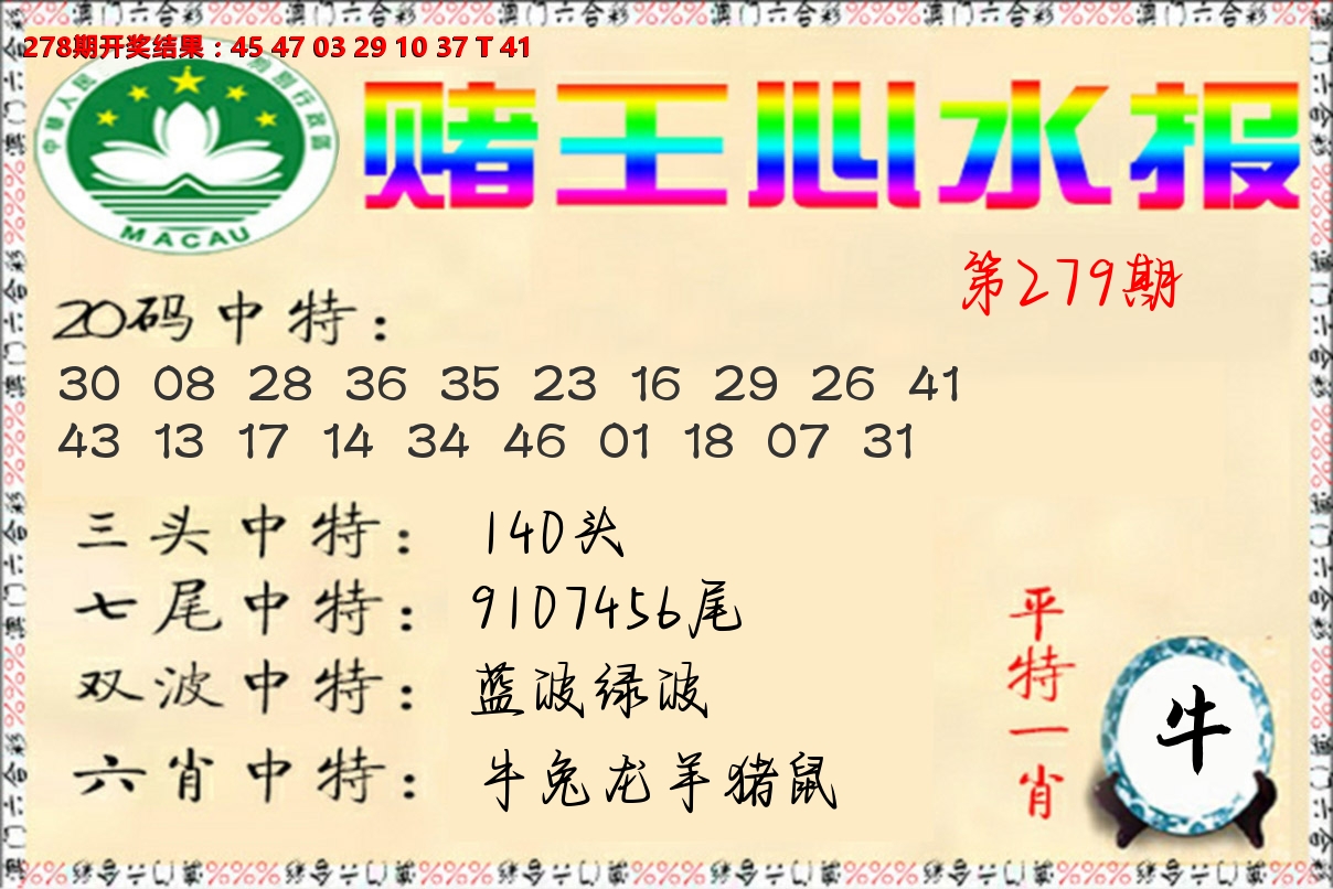 赌王心水报 第279期