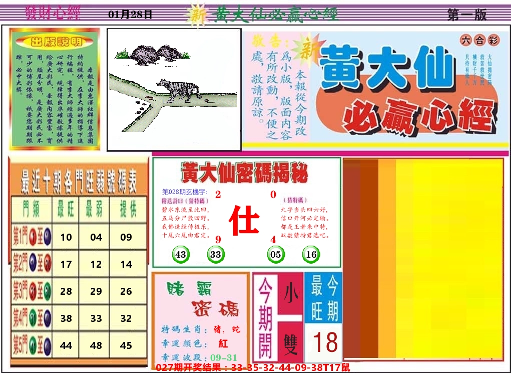 黄大仙必赢心经 第28期