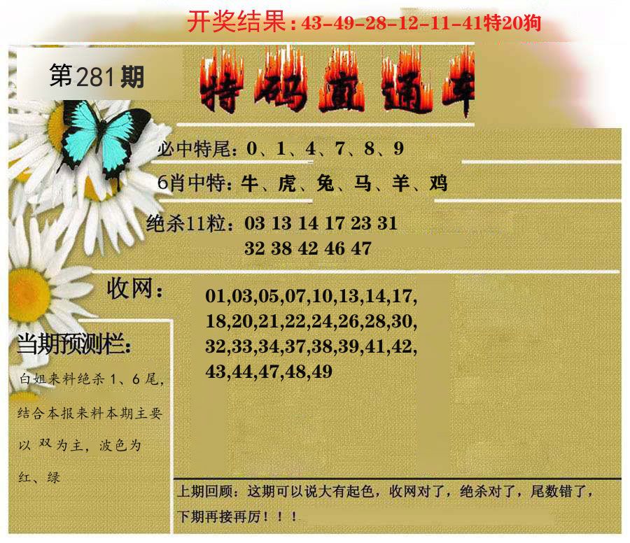 特码直通车 第281期