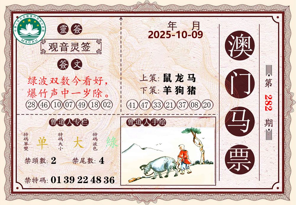 澳门马票 第282期