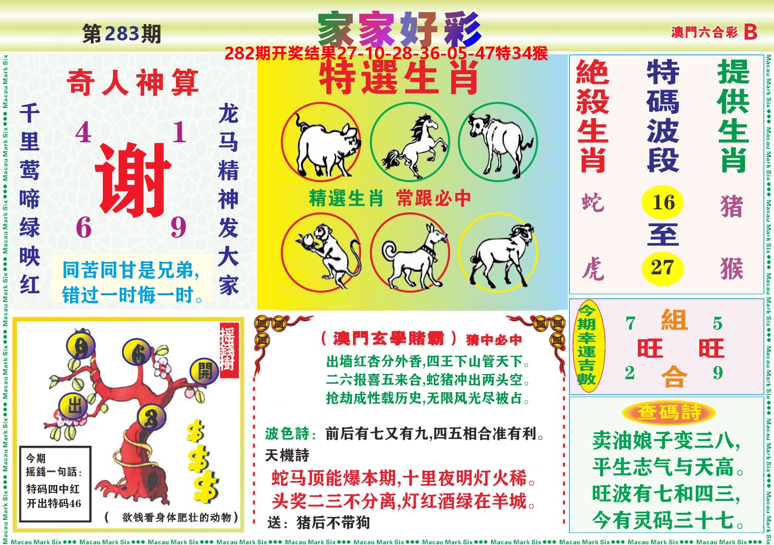 家家好彩B 第283期
