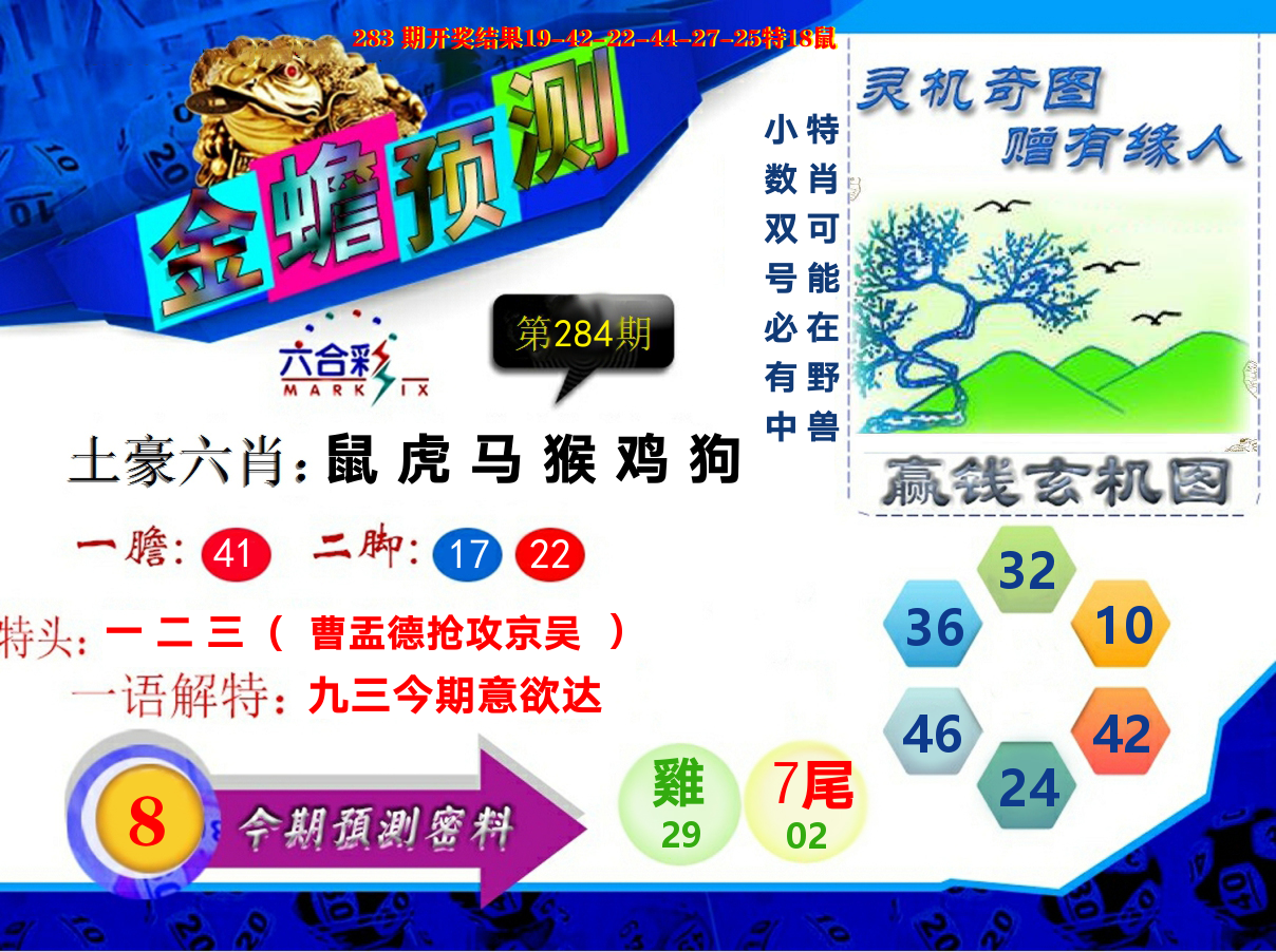 金蟾预测 第284期