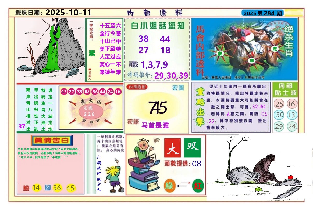 澳门内部透料A 第284期