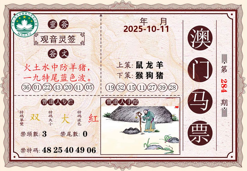 澳门马票 第284期